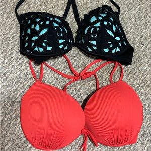 Lot of 2 34D shade and shore padded bikini tops both racer backs